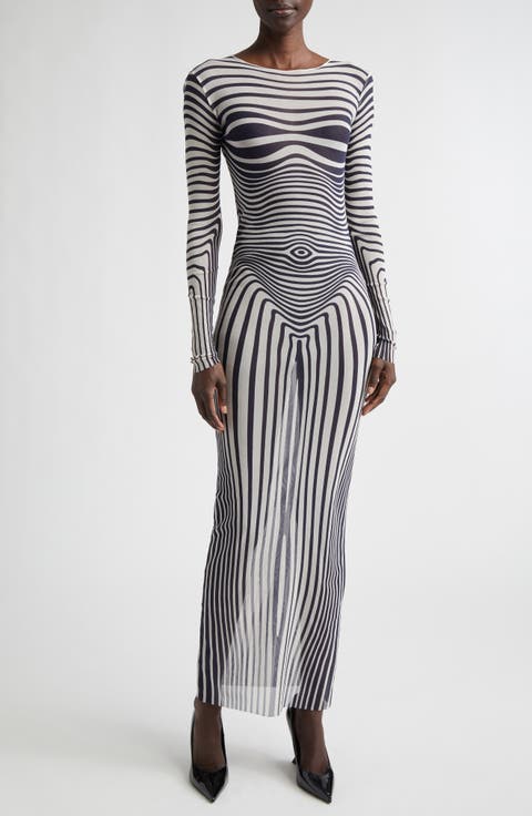 Re-Edition Body Morphing Trompe l'Oeil Long Sleeve Mesh Dress