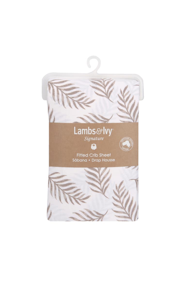 Signature Leaves Print Organic Cotton Fitted Crib Sheet, Alternate, color, Brown