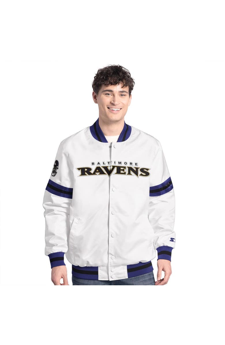STARTER Men's Starter  White Baltimore Ravens Scout Full-Snap Varsity Jacket, Alternate, color, 