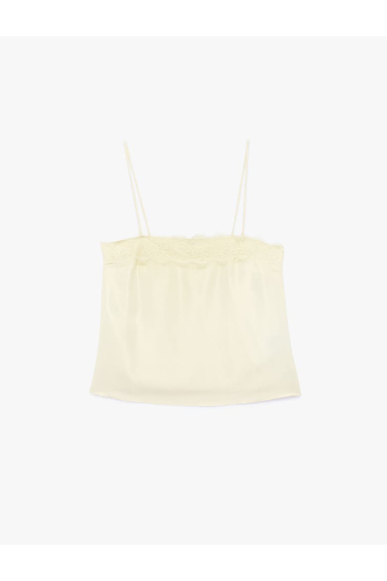 Spaghetti Strap Lace Trim Satin Top, Alternate, color, YELLOW
