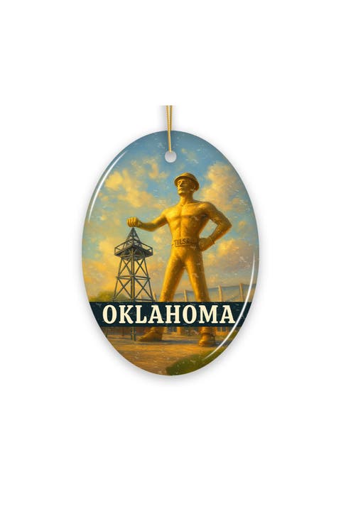 Oklahoma Golden Driller Tulsa Oval Ceramic Ornament