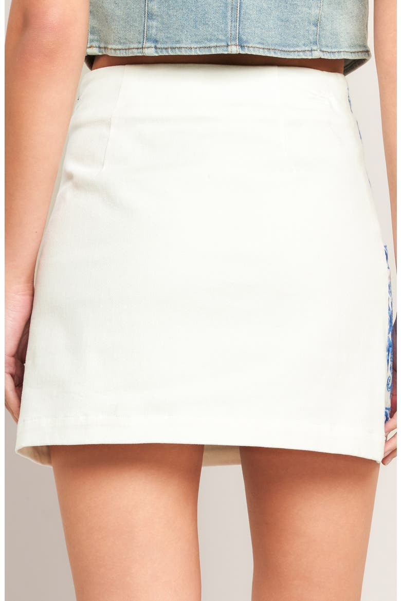 Embroidered Stretch Cotton Twill Miniskirt, Alternate, color, WHITE BLUE