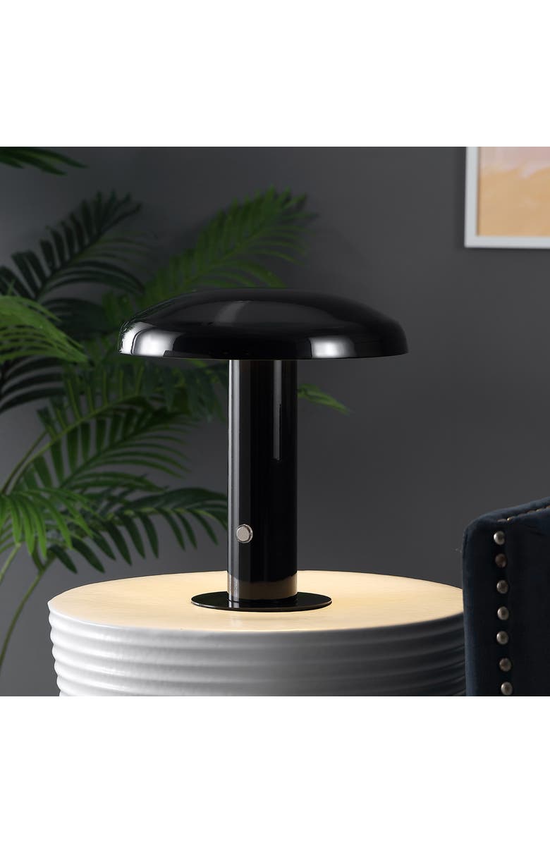 JONATHAN Y Suillius Contemporary Bohemian Rechargeable/Cordless Iron Dimmable Integrated LED Mushroom Table Lamp, Alternate, color, Black