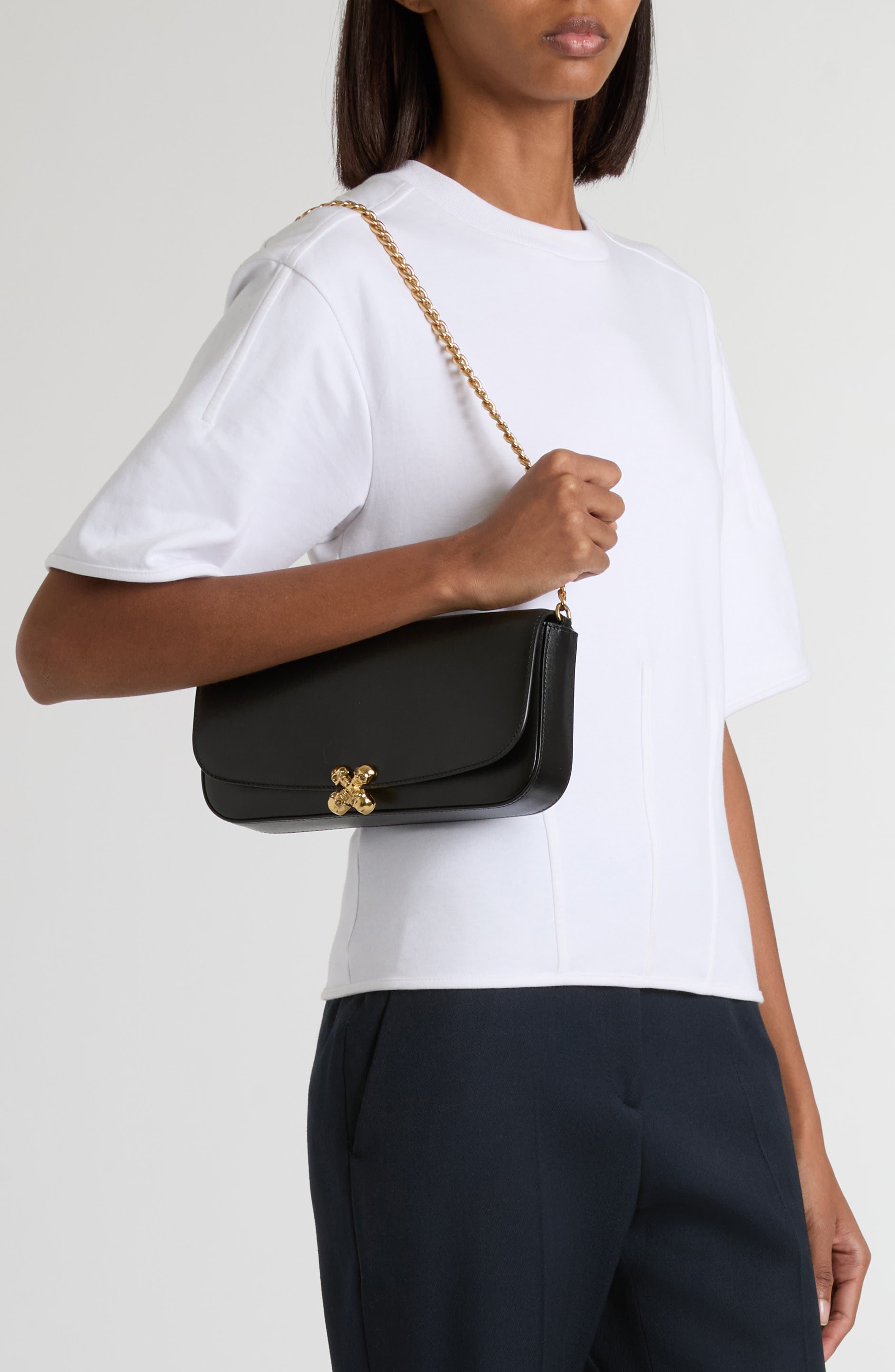 McQueen Small Skull Flower Shoulder Bag, Alternate, color, 