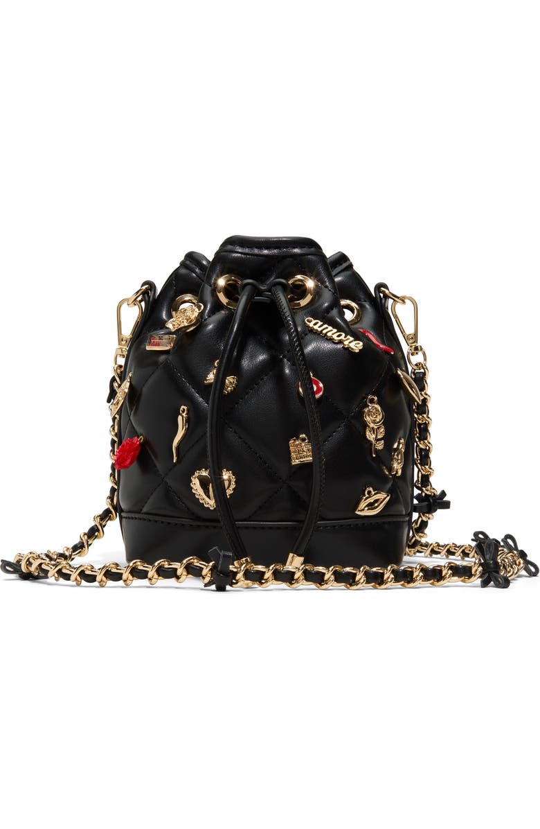 ALDO Romalovee Diamond Quilted Faux Leather Bucket Bag, Main, color, Black