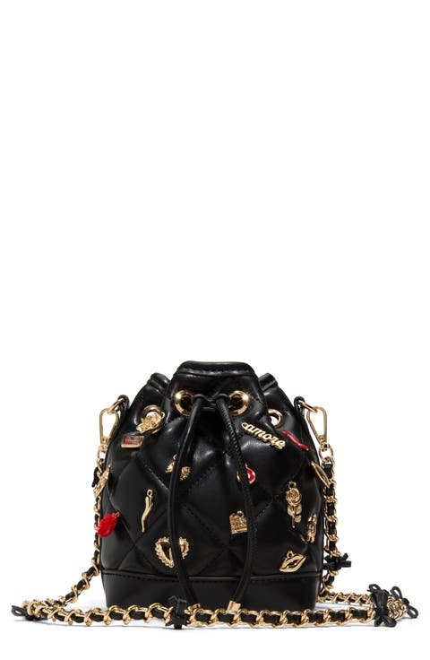 Romalovee Diamond Quilted Faux Leather Bucket Bag