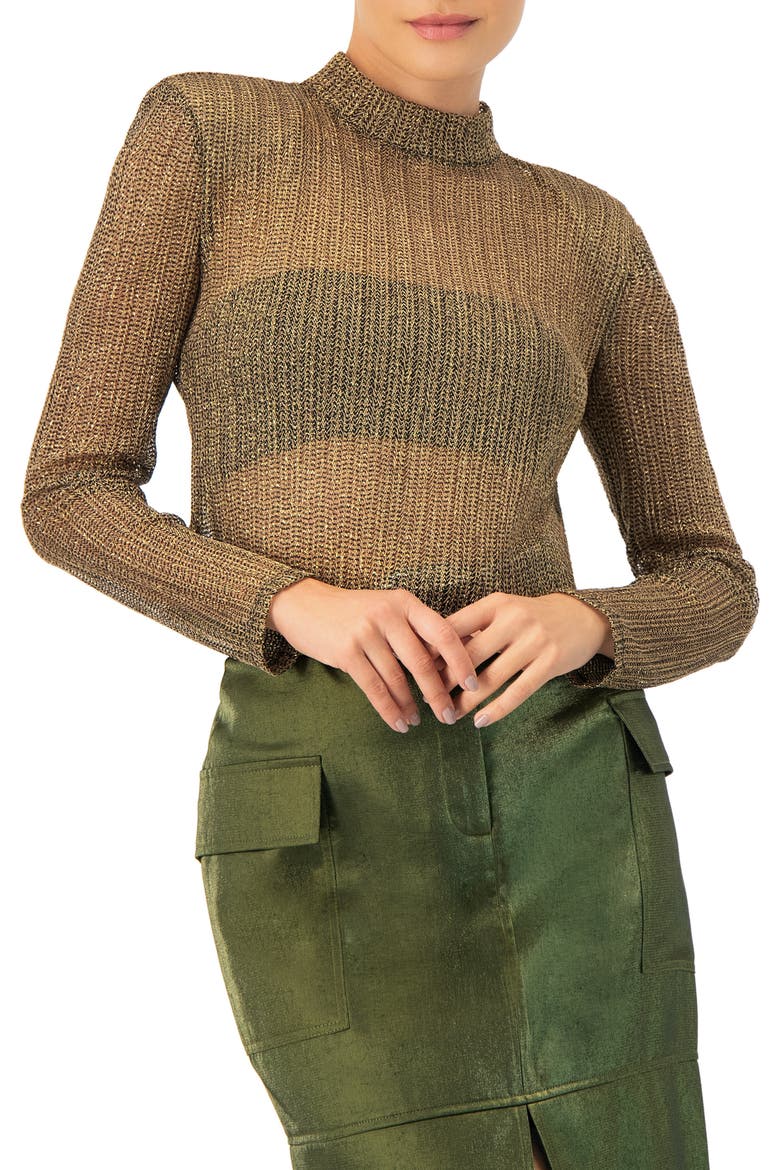 Long Sleeve Cropped Blouse with High Neck, Main, color, Gold