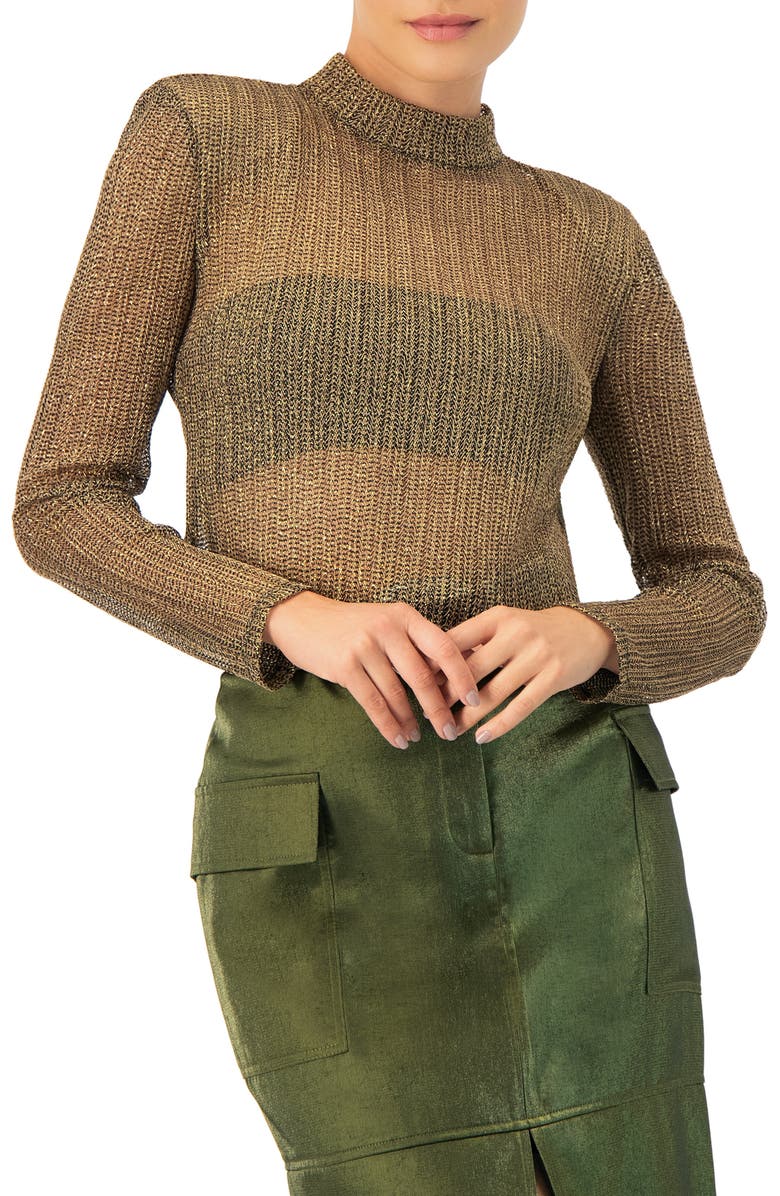 IVONNE Long Sleeve Cropped Blouse with High Neck, Main, color, Gold