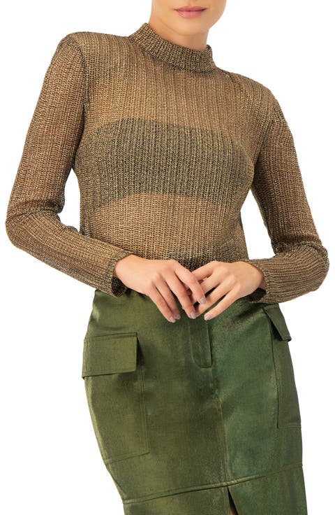 Long Sleeve Cropped Blouse with High Neck