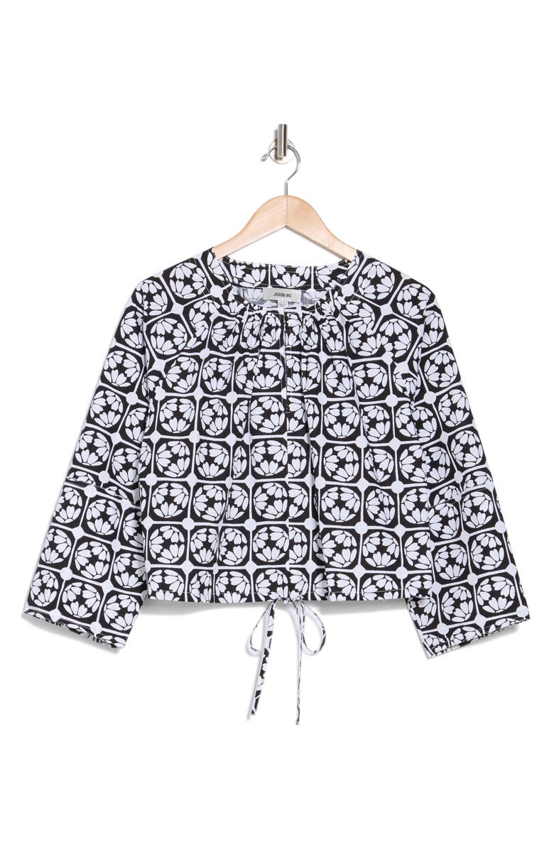 JASON WU Long Sleeve Cotton Poplin Crop Top, Alternate, color, New White/ Black