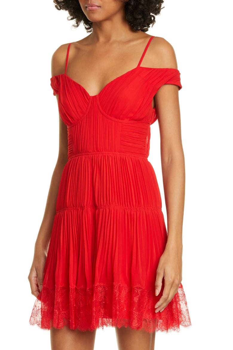 Pleated Cold Shoulder Minidress, Alternate, color, DARK RED