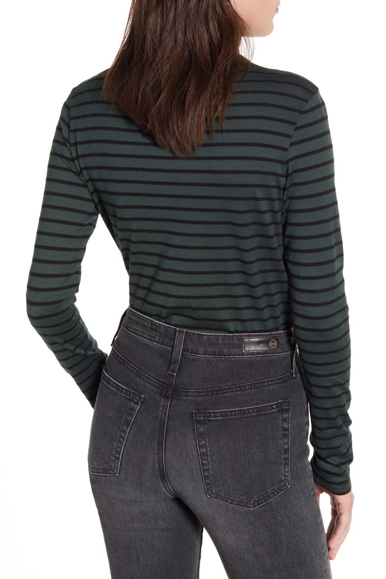 Chels Stripe Turtleneck Top, Alternate, color, PINE NEEDLE/ TRUE BLACK