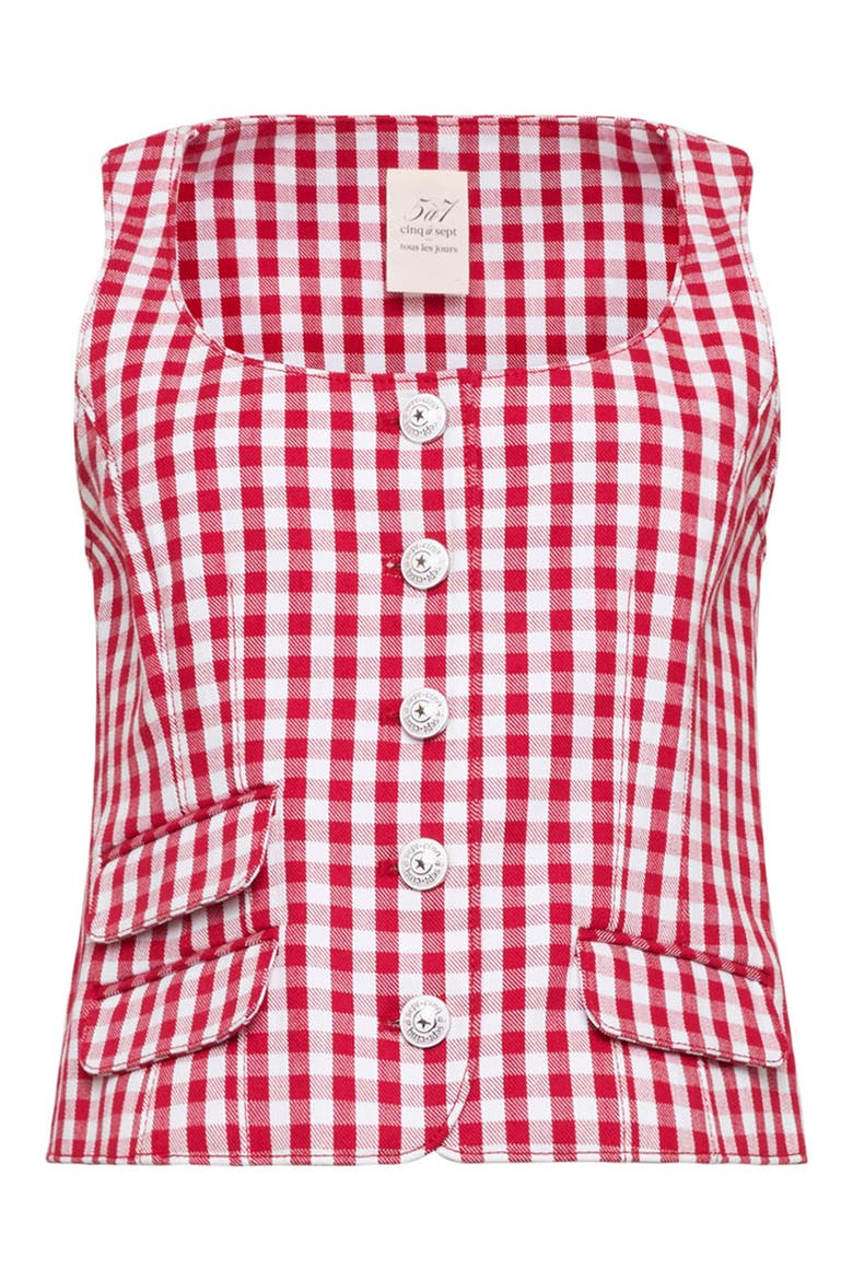 Lovina Mini Gingham Stretch Cotton Top, Alternate, color, CHILI PEPPER/ WHITE