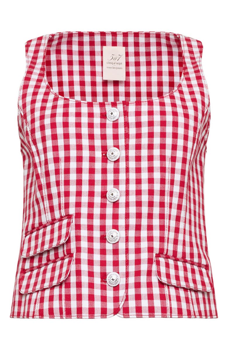 Cinq à Sept Lovina Mini Gingham Stretch Cotton Top, Alternate, color, Chili Pepper/ White