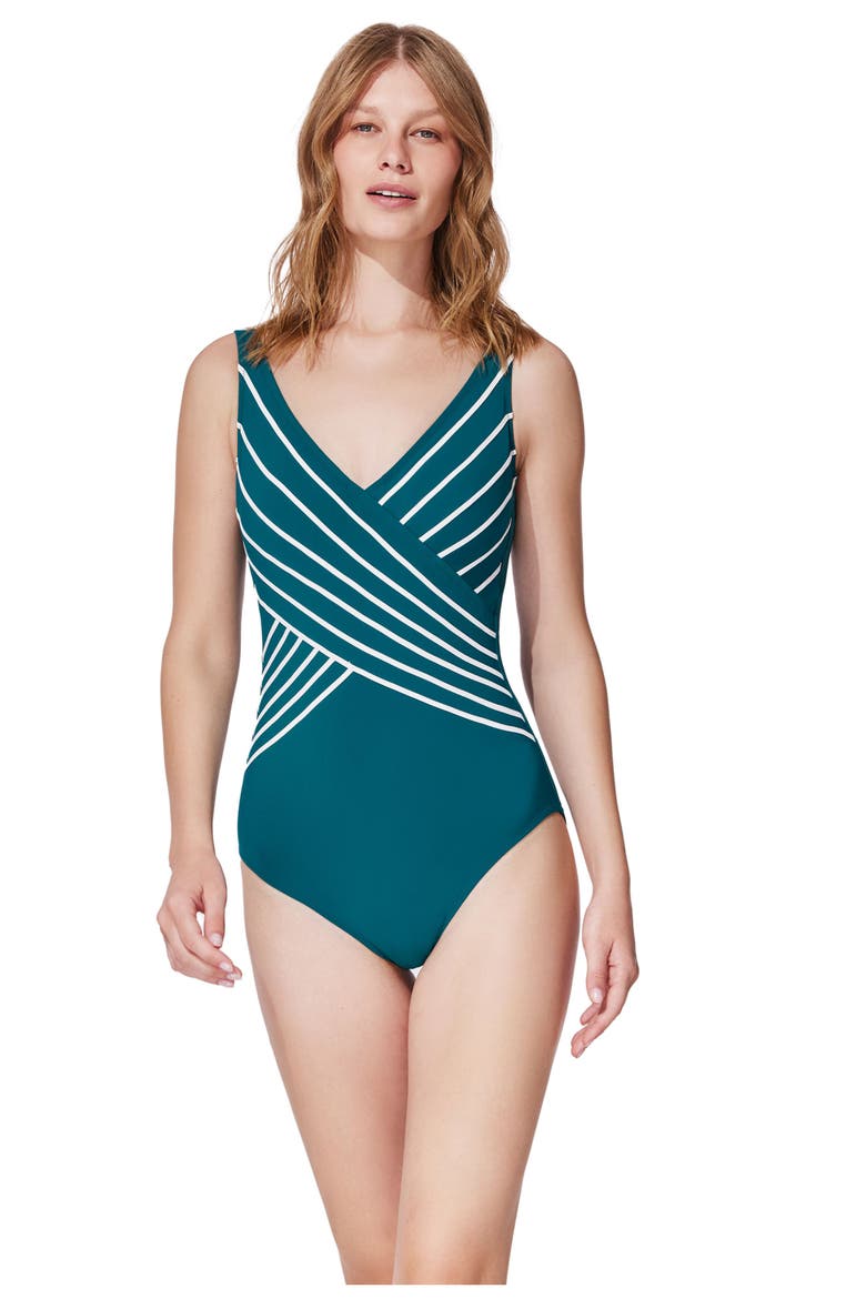 Embrace V-Neck Surplice One Piece, Alternate, color, Teal