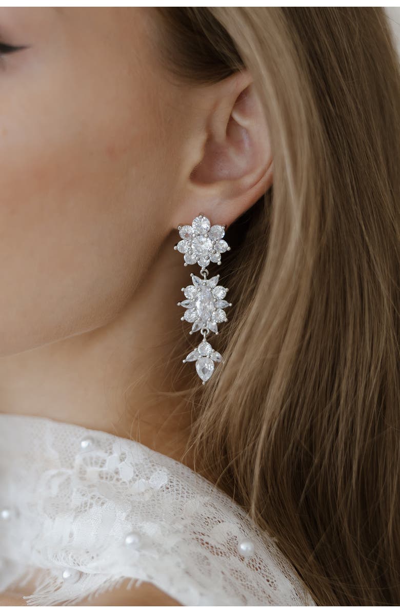 Untamed Petals Keepsake Crystal Drop Earrings, Alternate, color, Silver