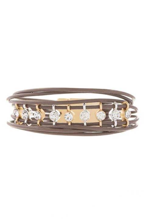 Crystal Embellished Leather Bracelet
