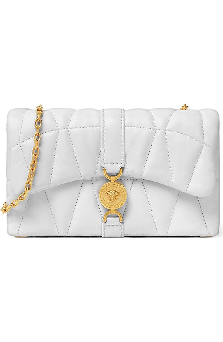 Versace Mini Kleio Quilted Leather Shoulder Bag, Main, color, Porcelain White Versace Gold