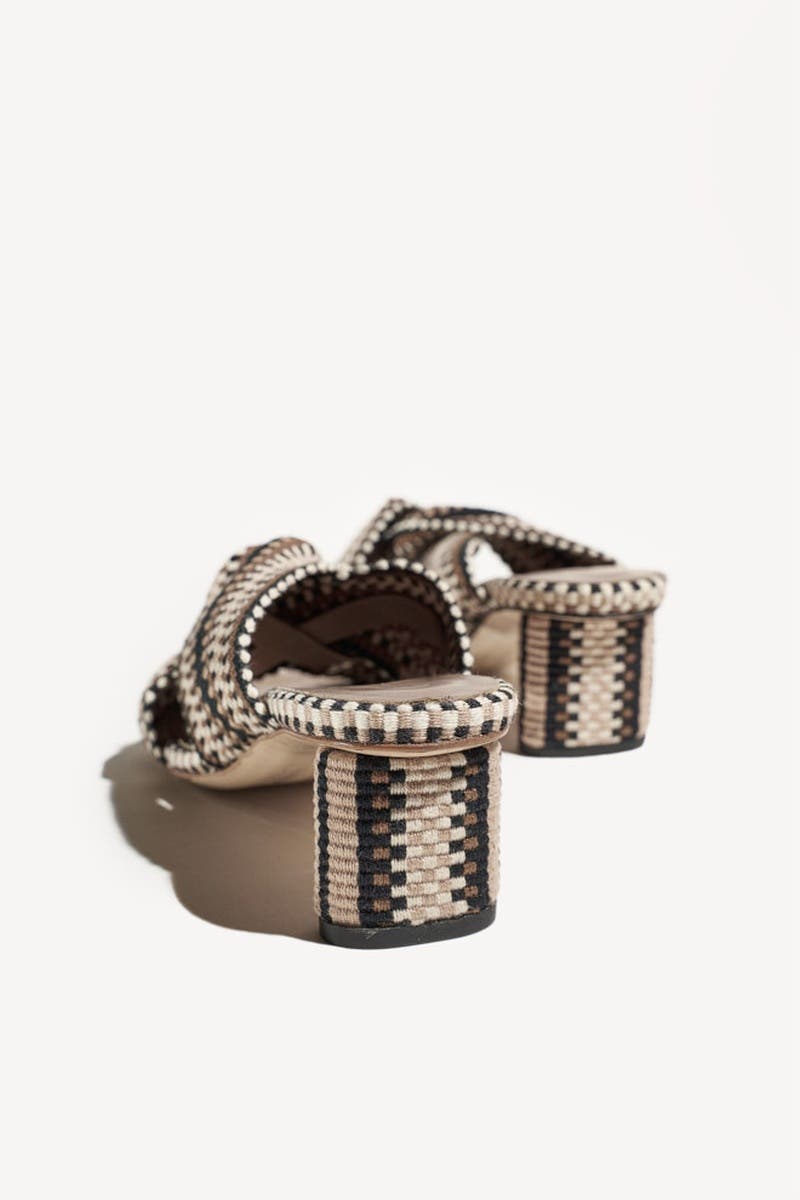 Gilda Handwoven Knotted sandal with Sculptural Heel, Alternate, color, Sand