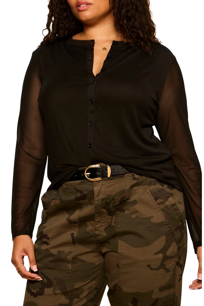 Mesh Long Sleeve Cardigan, Alternate, color, BLACK