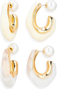 NATASHA Set of 2 Resin & Faux Pearl Molten Hoop Earrings