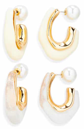 Tasha Set of 2 Resin & Faux Pearl Molten Hoop Earrings