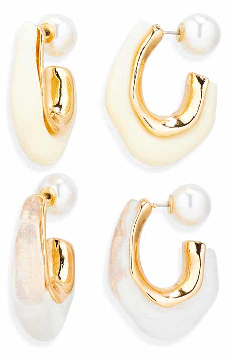 NATASHA Set of 2 Resin & Faux Pearl Molten Hoop Earrings