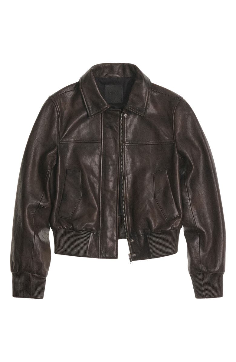 MANGO Crop Leather Bomber Jacket, Alternate, color, 
