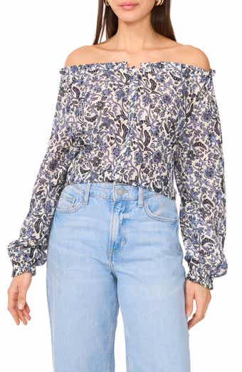 Two by Vince Camuto Floral Off the Shoulder Button-Up Top
