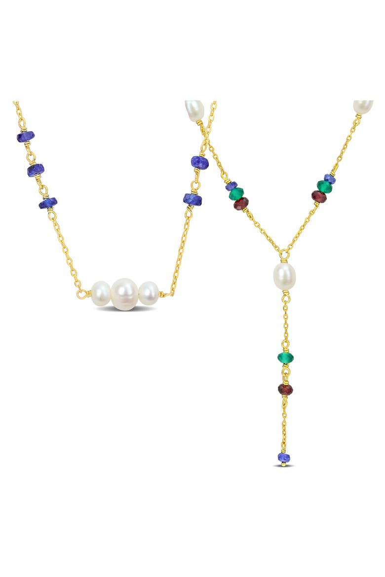 Cultured Freshwater Pearl Lariat Necklace, Main, color, GOLD MULTI