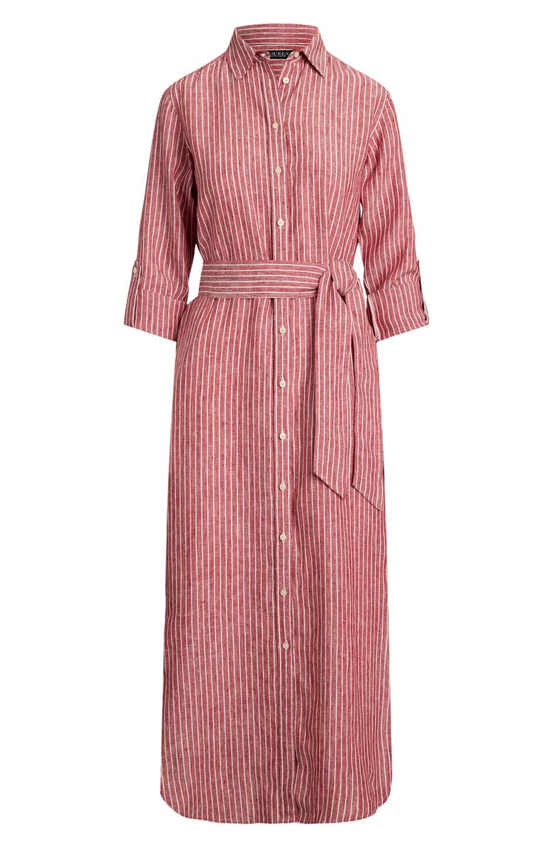 Lauren Ralph Lauren Stripe Long Sleeve Linen Shirtdress, Alternate, color, 