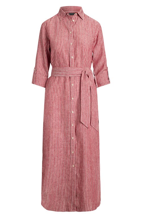 Ralph Lauren Womens Striped Linen Roll Tab Sleeve Shirtdress 0p 22w In Pink