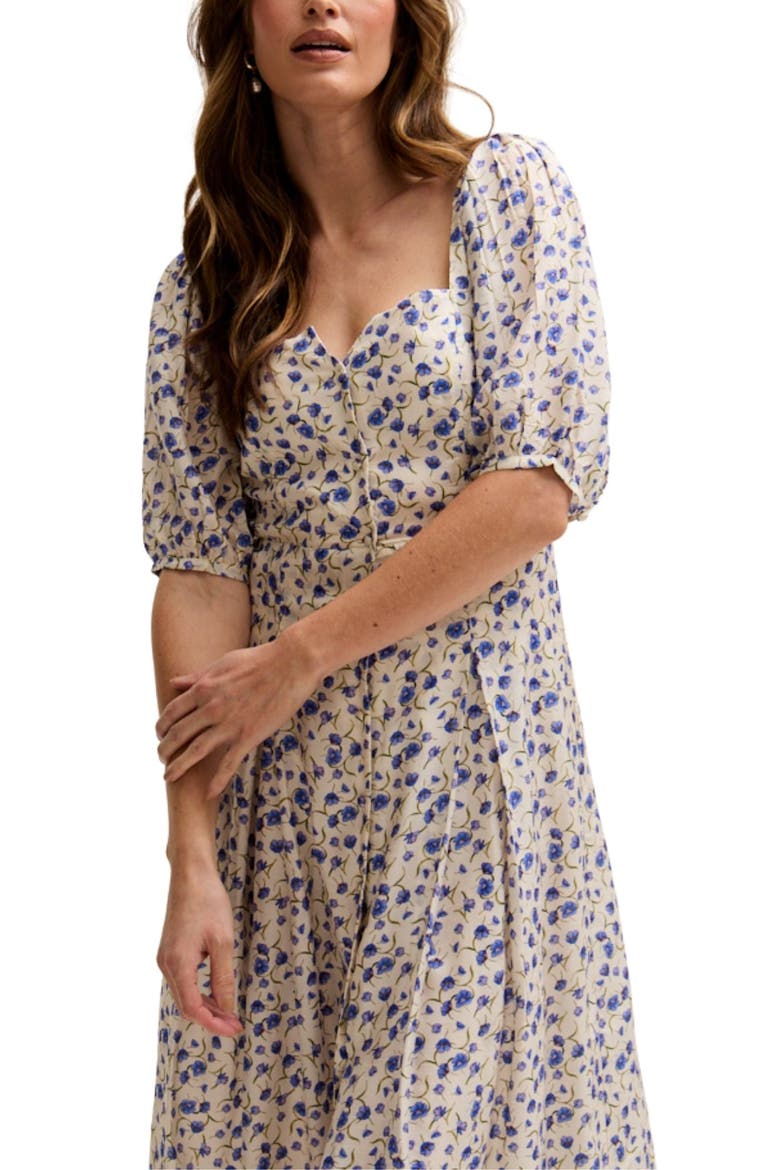 April Button Front Floral Print Midi Dress, Alternate, color, Open Miscellaneous