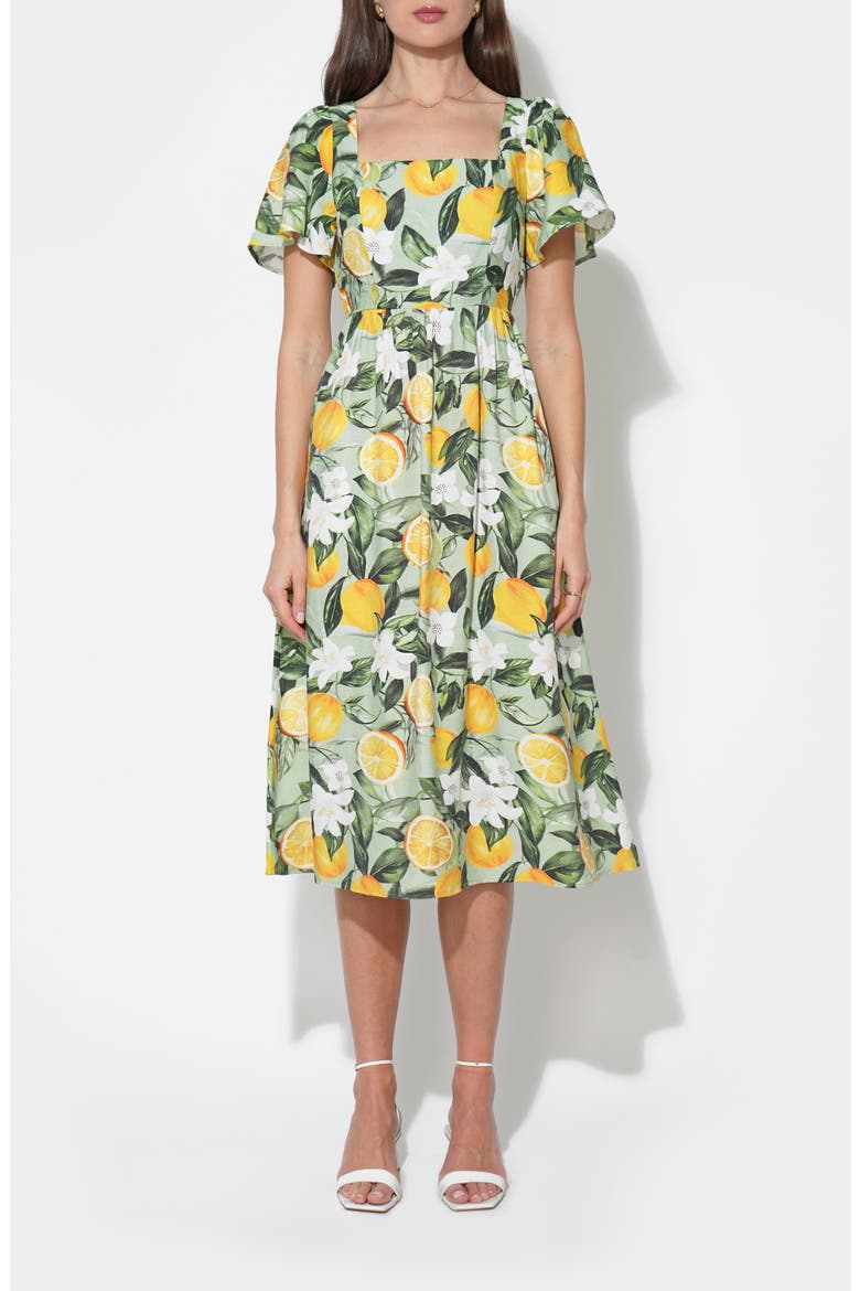 Kailany Lemon Fit-and-Flare Midi Dress, Alternate, color, CITRON LEMON