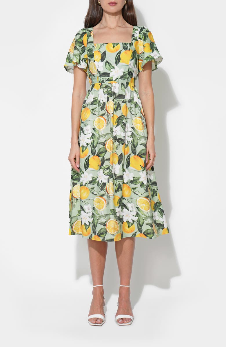 Adelyn Rae Kailany Lemon Fit-and-Flare Midi Dress, Alternate, color, Citron Lemon