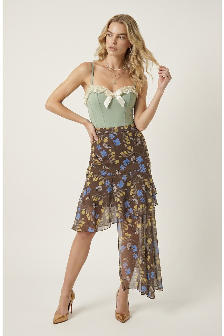Asymmetric Floral Midi Skirt, Alternate, color, Brown Floral