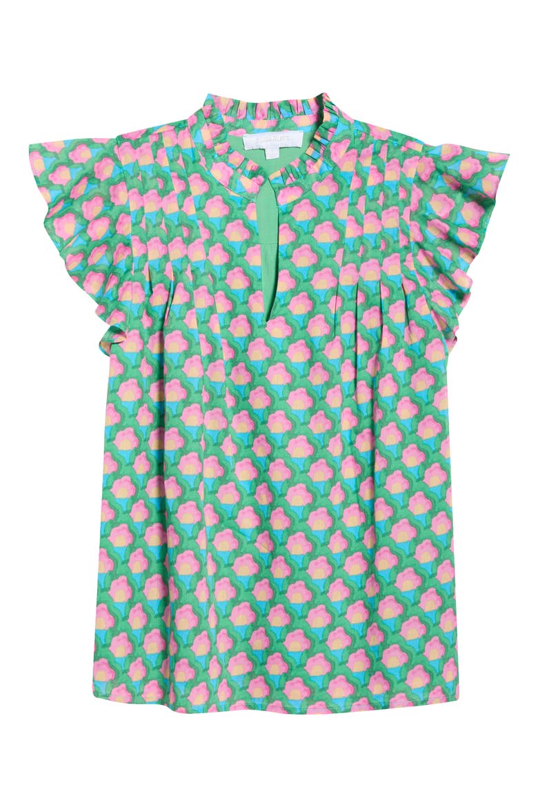 Cindi Cotton Ruffle Top, Alternate, color, GREEN PINK