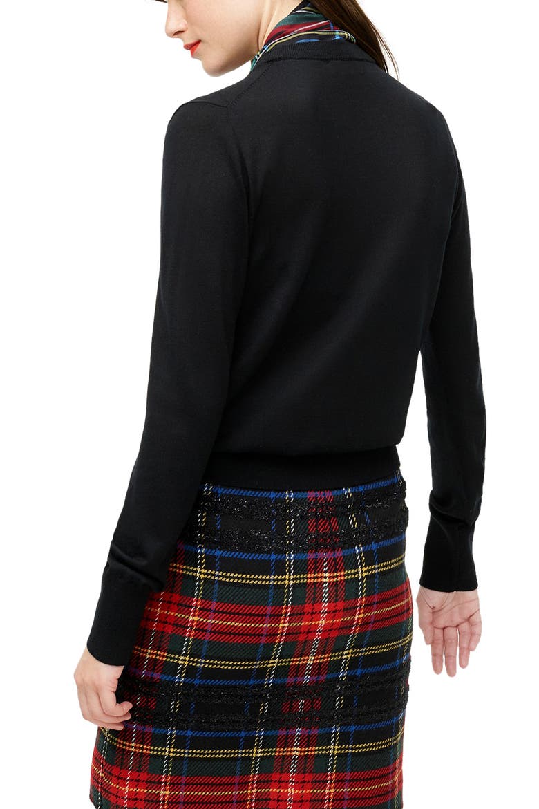 Scarf Tie Mock Neck Sweater, Alternate, color, BLACK W/ BLACKWATCH TIE