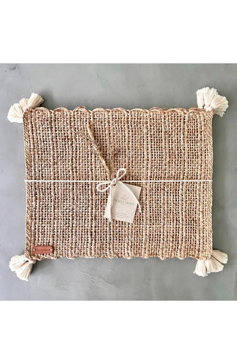 Tallo de Olivo Rectangular Placemat with Tassels - Set of 4, Main, color, Brown