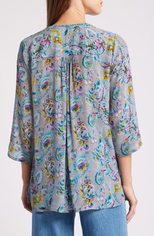 Apny Tie Neck Top In Grey Multi