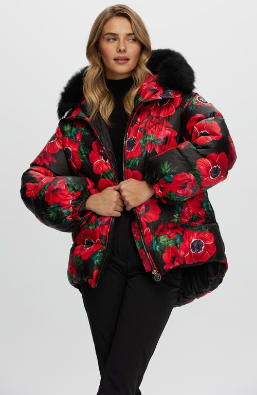 Gorski Apres-ski High-low Jacket With Detachable Lamb Hood Trim In Red