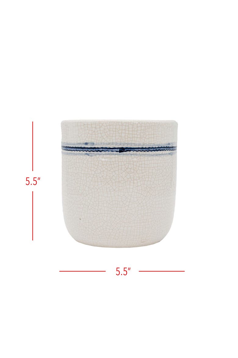 Vintage Crackle 5.5 Inch Planter Pot Blue Stripe Stoneware, Alternate, color, Blue