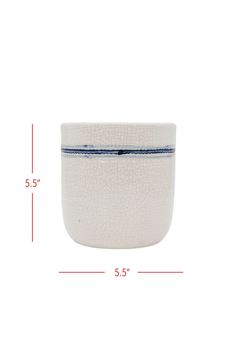 Foreside Home and Garden Vintage Crackle 5.5 Inch Planter Pot Blue Stripe Stoneware, Alternate, color, Blue