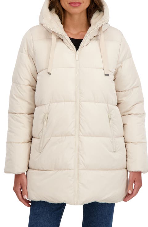 Faux Fur Reversible Hooded Puffer Jacket