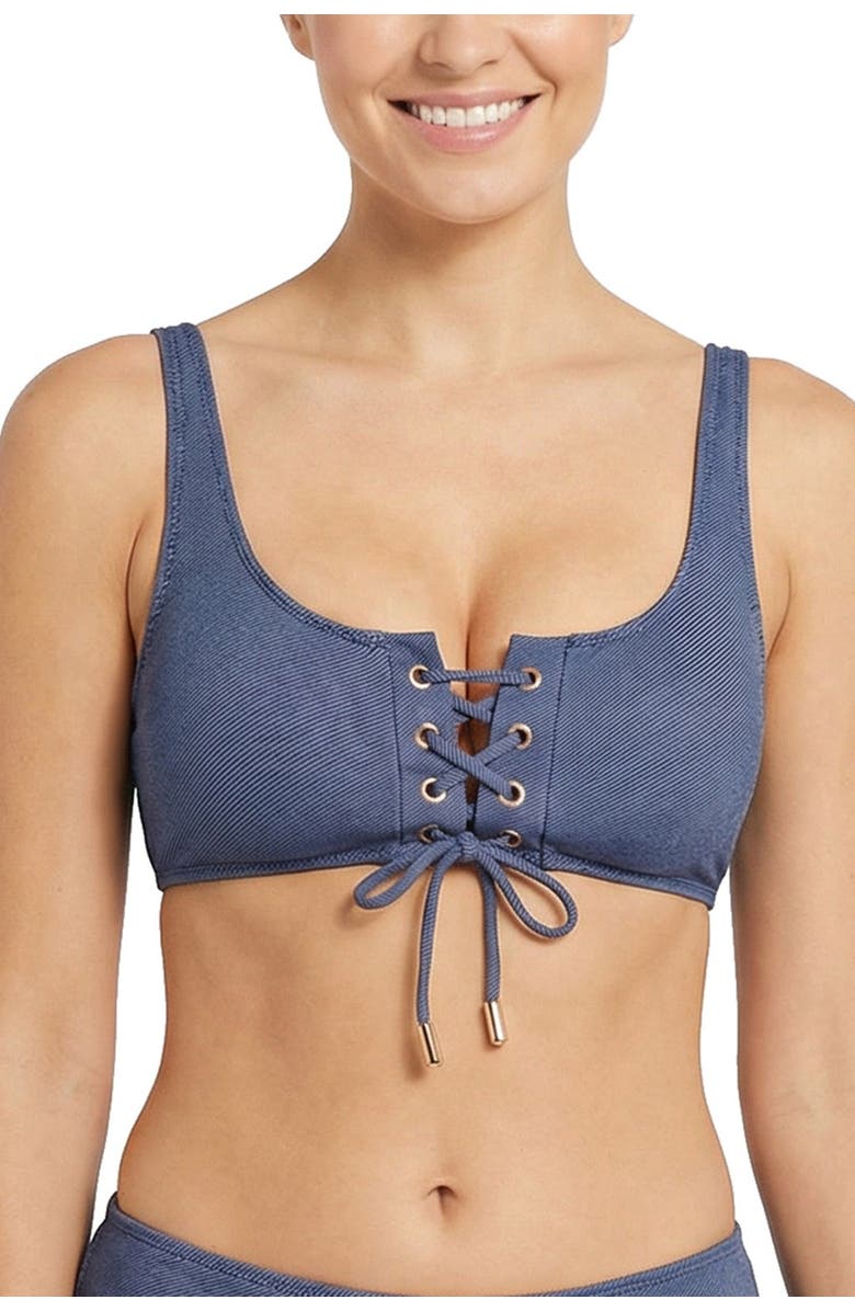 Change of Scenery Samara  Lace-Up Underwire Bikini Top, Main, color, Indigo Twill