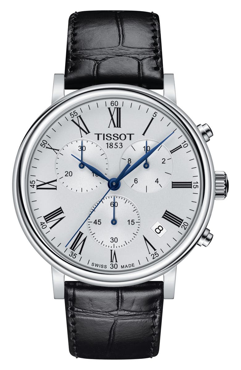 Tissot T-Classic Carson Premium Chronograph Leather Strap Watch, 41mm, Main, color,