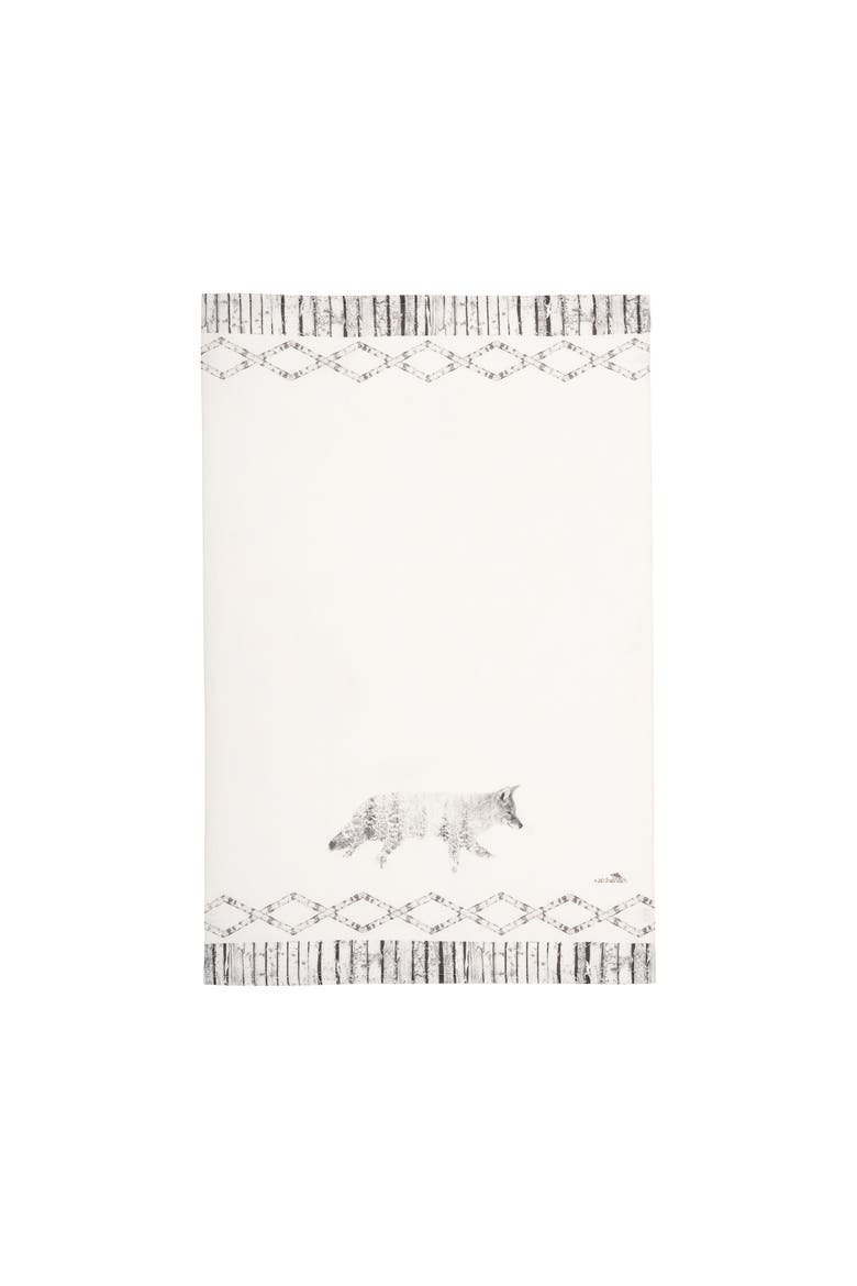 Fox in Forest Printed 100% Cotton Guest Dishtowel, Main, color, White