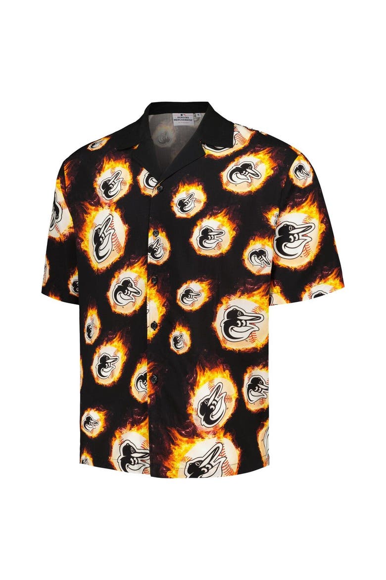 Men's PLEASURES  Black Baltimore Orioles Flame Fireball Button-Up Shirt, Alternate, color, Black
