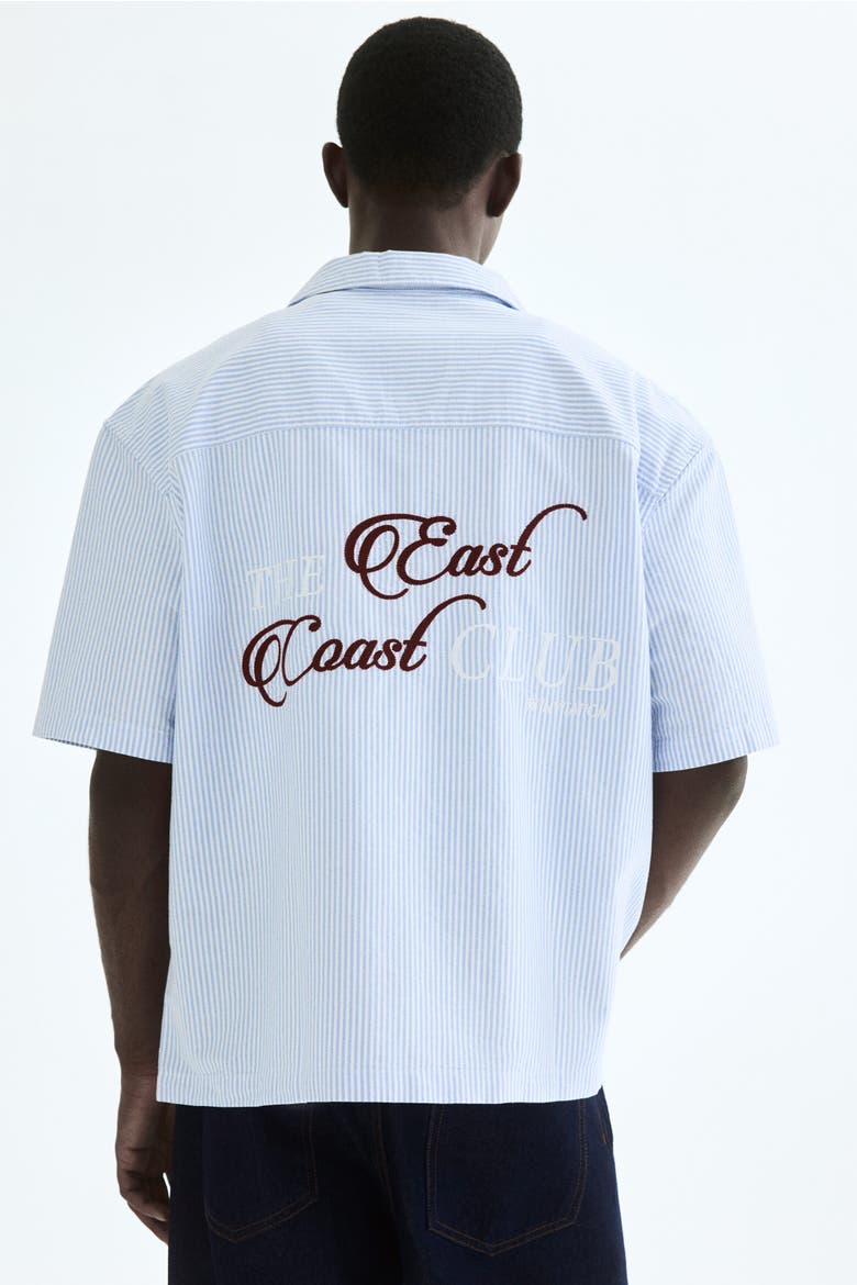 Relaxed-fit Embroidered-motif Cotton Resort Shirt, Alternate, color, Light blue