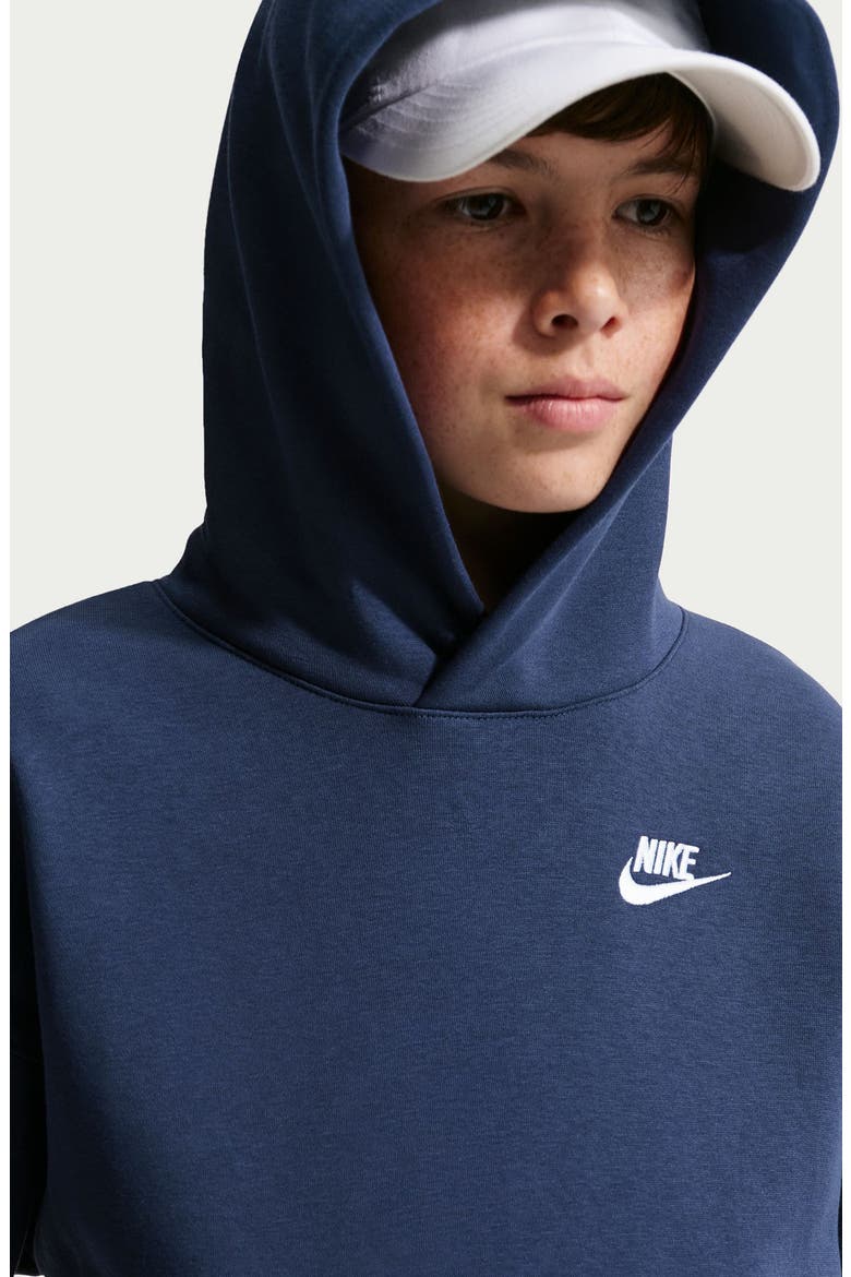 Kids' Sportswear Club Fleece Hoodie, Alternate, color, MIDNIGHT NAVY/ WHITE
